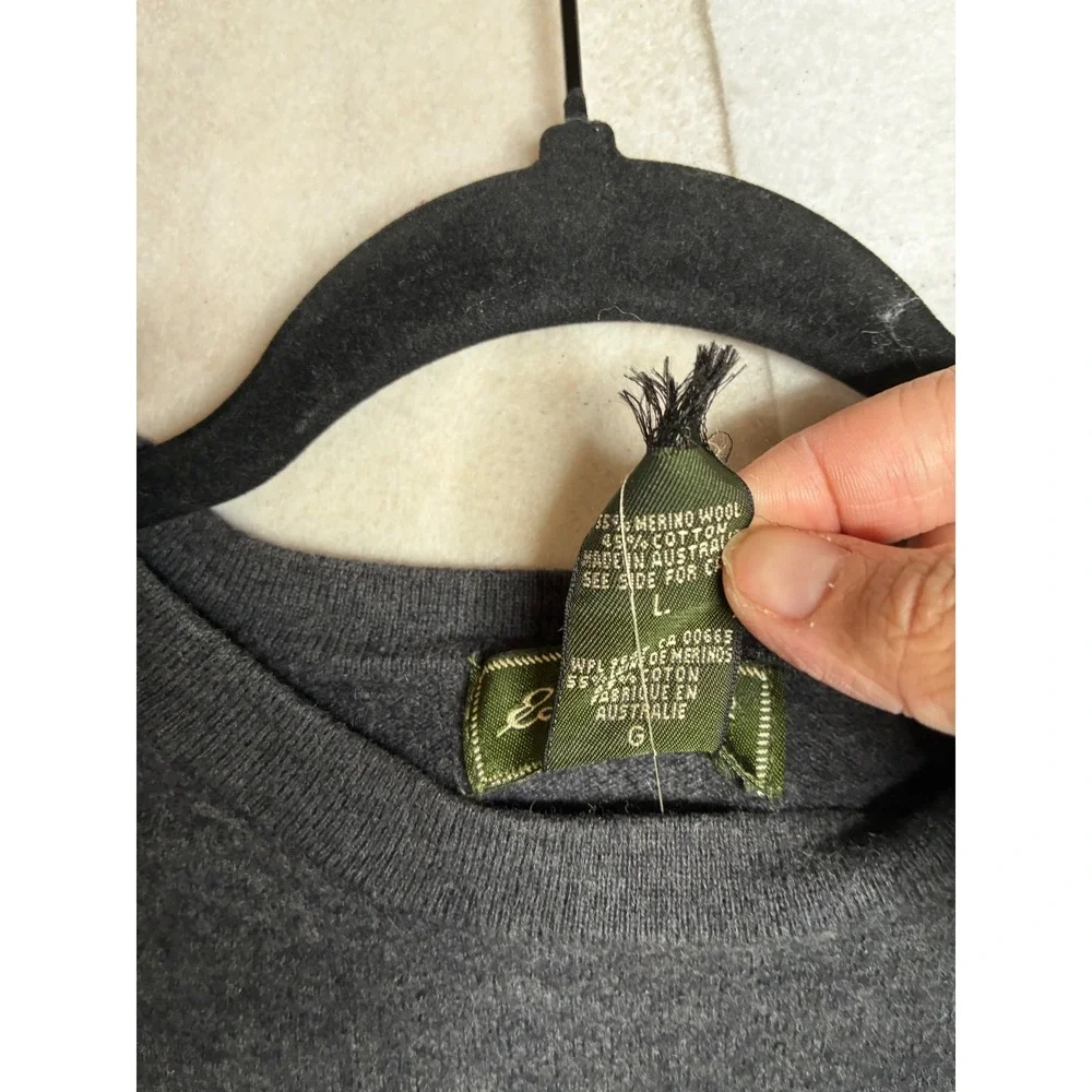 Eddie‎ Bauer Mens Charcoal Gray Merino Wool Cotton Blend Crewneck Sweater Large - Picture 6 of 12